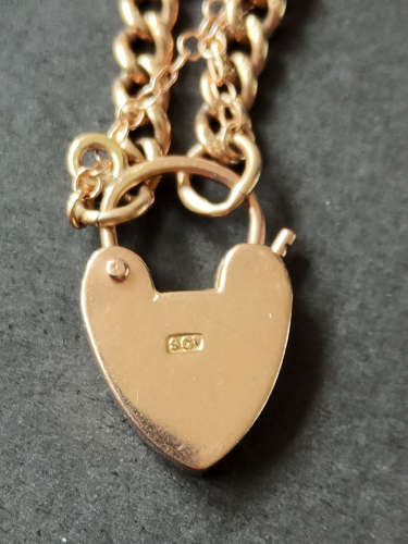 Victorian Solid 9ct Rose Gold Curb Chain with Padlock
