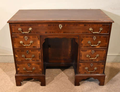 19th Century Narrow Crossbanded Mahogany Kneehole Chest