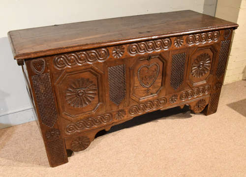 Late 17th century oak marriage coffer