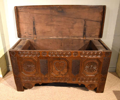 Late 17th century oak marriage coffer