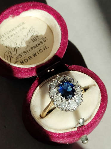 Art Deco 18ct Gold Sapphire and Diamond Engagement Ring 'Lady Diana' S