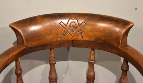 19th Century Smokers Bow Chair Masonic carving