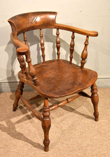 19th Century Smokers Bow Chair Masonic carving