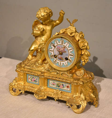 French Porcelain and Ormolu Mantel Clock