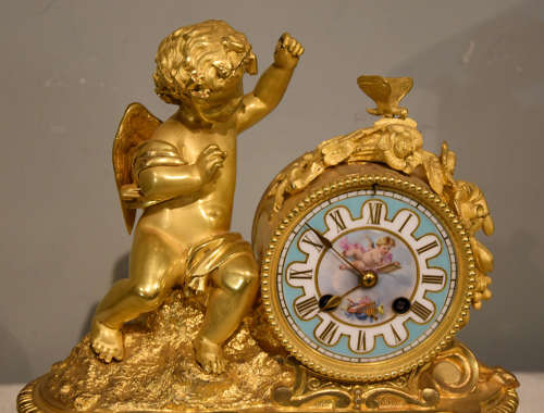 French Porcelain and Ormolu Mantel Clock