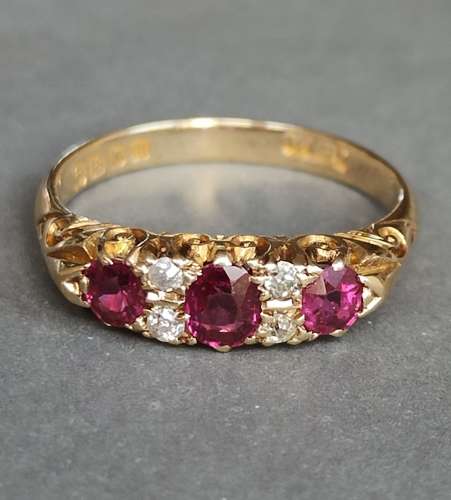 Edwardian 18ct gold ruby diamond ring c1907