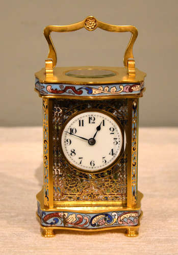 A Champleve Enamel Carriage Timepiece