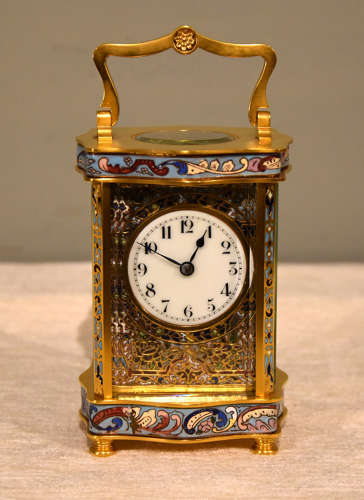 A Champleve Enamel Carriage Timepiece