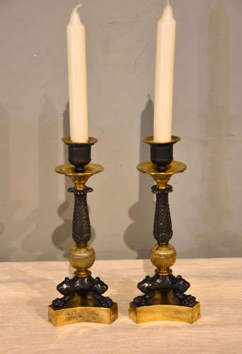 Pair of 19th Century French Bronze and Gilt Candlesticks