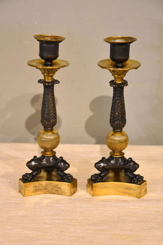 Pair of 19th Century French Bronze and Gilt Candlesticks