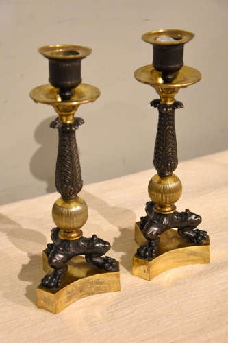 Pair of 19th Century French Bronze and Gilt Candlesticks