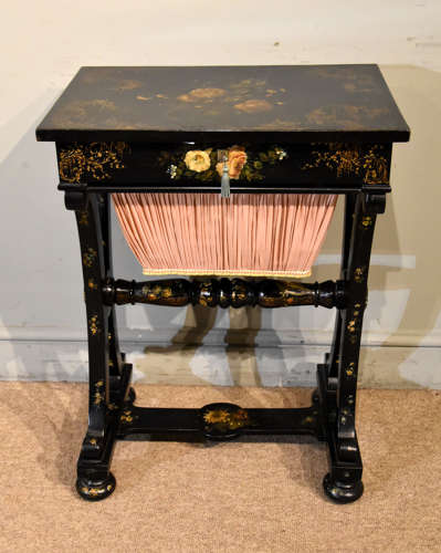 Mid 19th century Lacquer and painted Sewing Table