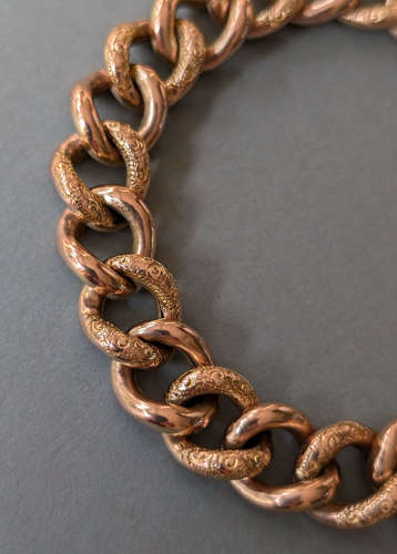 Victorian engraved 9ct rose gold chain bracelet heart padlock 20.6g