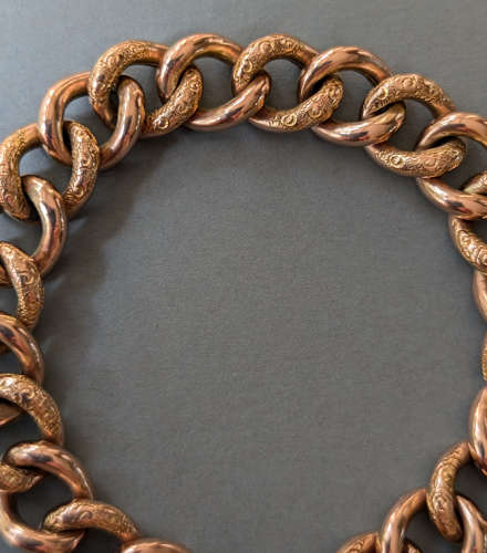 Victorian engraved 9ct rose gold chain bracelet heart padlock 20.6g