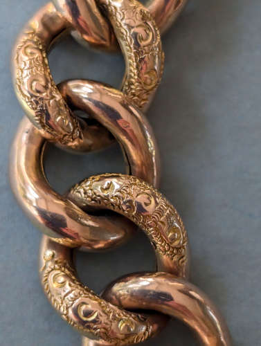 Victorian engraved 9ct rose gold chain bracelet heart padlock 20.6g
