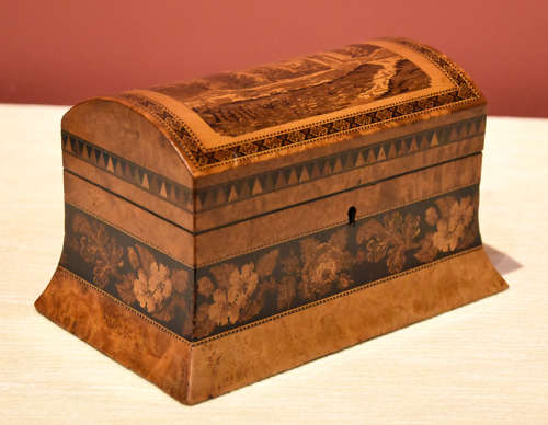 19th Century Tunbridge Ware Tea Caddy by Henry Hollamby