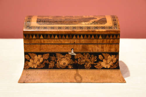 19th Century Tunbridge Ware Tea Caddy by Henry Hollamby