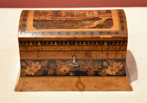 19th Century Tunbridge Ware Tea Caddy by Henry Hollamby