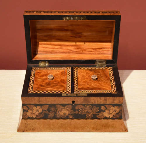 19th Century Tunbridge Ware Tea Caddy by Henry Hollamby