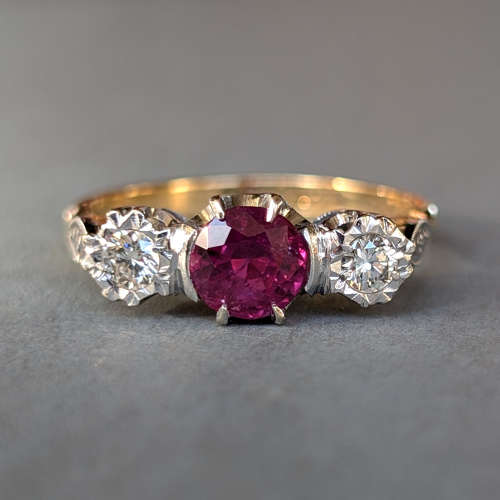 Art Deco 18ct Gold Platinum Ruby Diamond Ring