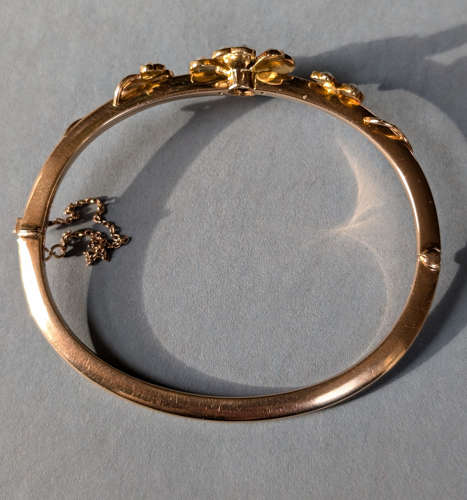 Victorian 9ct Gold Diamond Hinged Bracelet Bangle