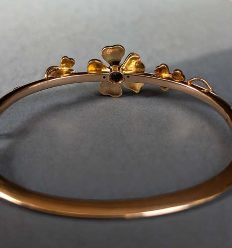 Victorian 9ct Gold Diamond Hinged Bracelet Bangle