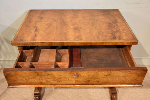 19th century flamed walnut table with crossbanding