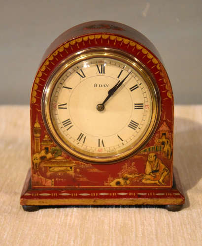 Early 20th century red chinoiserie mantel clock