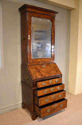 George I burr walnut bureau cabinet