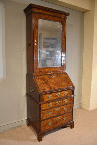 George I burr walnut bureau cabinet