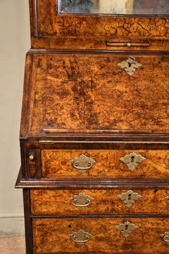 George I burr walnut bureau cabinet
