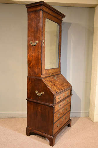 George I burr walnut bureau cabinet