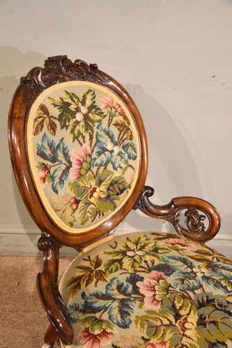 Early Victorian carved walnut parlour chair