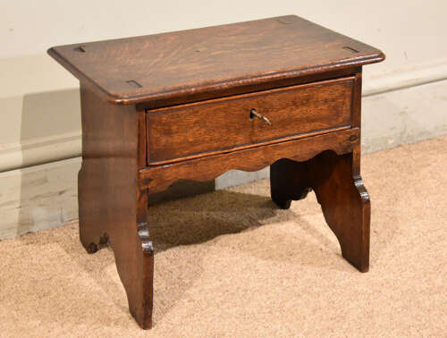 Georgian oak childs stool with drawer