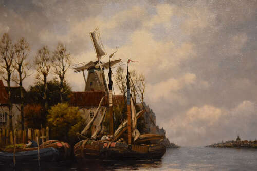 Oil Painting Pair by Jan Van Couver 'canal views'