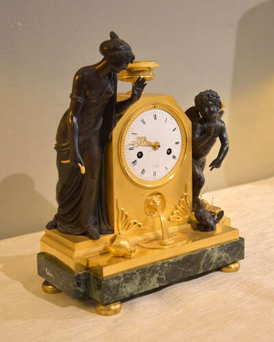 French empire ormolu bronze and marble mantel clock