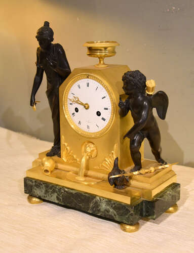 French empire ormolu bronze and marble mantel clock