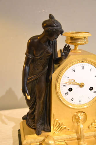 French empire ormolu bronze and marble mantel clock