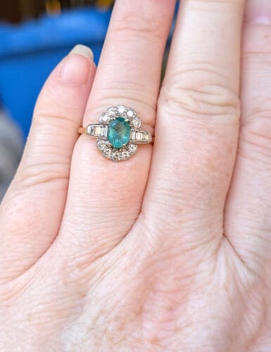 Antique Art Deco 18ct Gold Emerald Diamond Ring