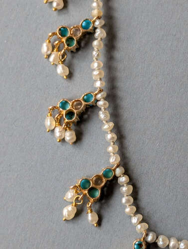Victorian 18ct gold pearl white sapphire and turquoise necklace