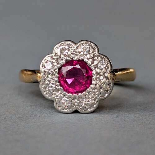 Art Deco 18ct Gold Ruby and Diamond Ring