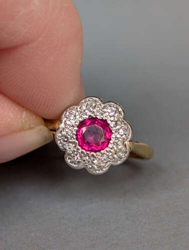 Art Deco 18ct Gold Ruby and Diamond Ring