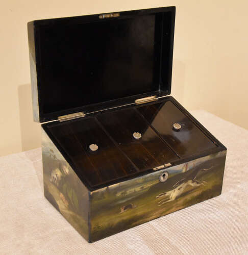 Finely decorated paper-mache tea caddy