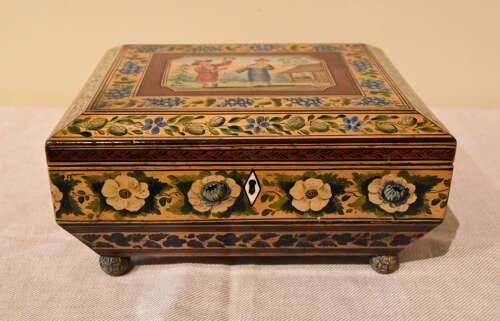 Regency penwork Chinese style sewing / work box
