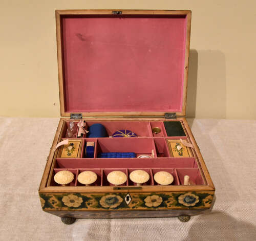 Regency penwork Chinese style sewing / work box