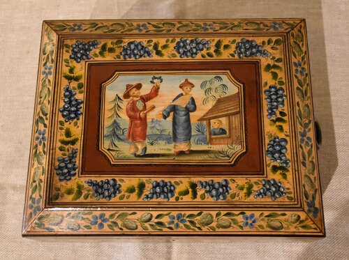 Regency penwork Chinese style sewing / work box