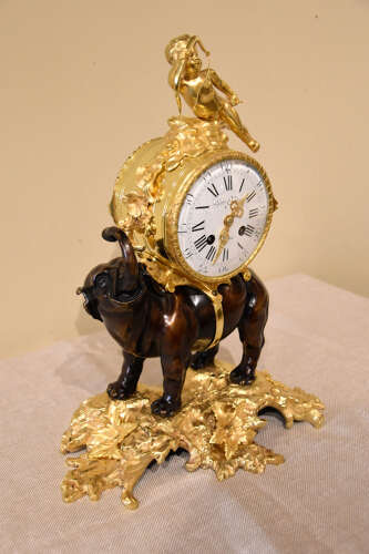 Bronze and ormolu mantel clock of elephant form