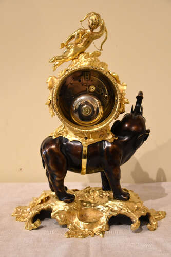 Bronze and ormolu mantel clock of elephant form