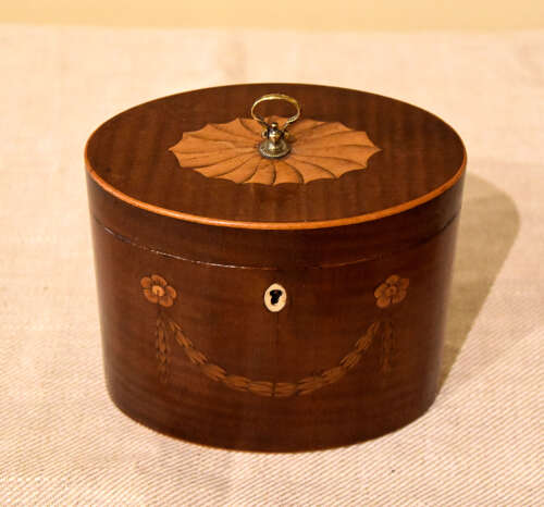 Oval Harewood tea caddy