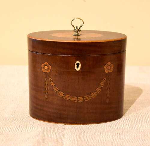 Oval Harewood tea caddy